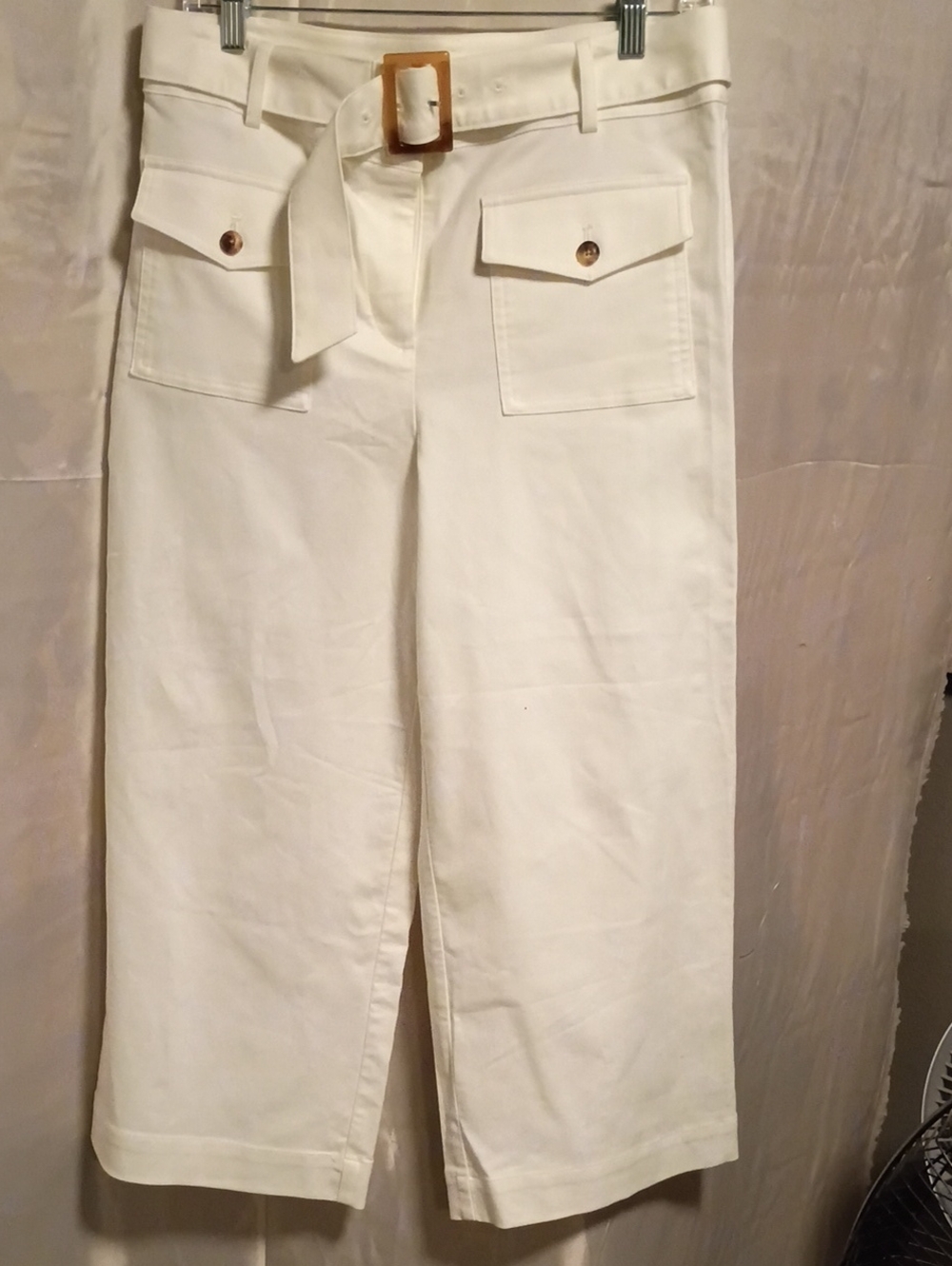 Loft Fashion Cream Wide-Leg Cropped Utility Pants with Belt